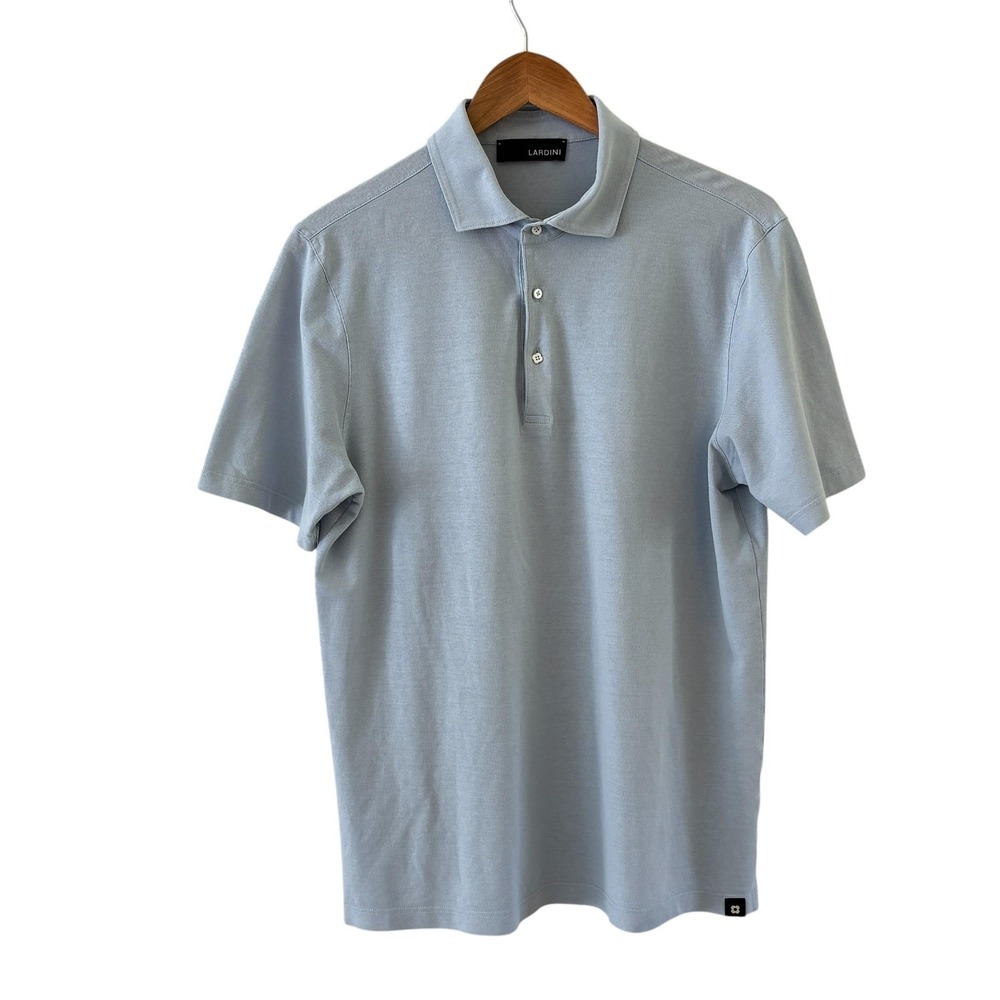 Lardini Knitted Cotton‎ Polo Shirt Mens L Blue Short Sleeve Quiet Luxury Classic